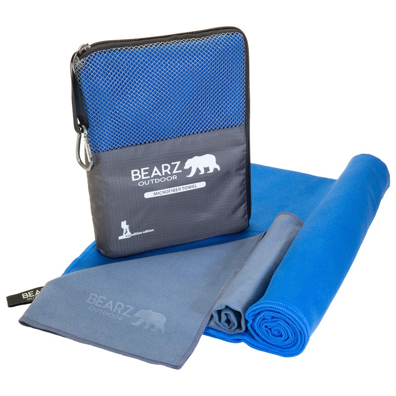 BEARZ Outdoor Fast Drying Microfiber Towel Set for Body, Workout, Camping, Yoga, Beach & Travel. Free Face Towel (4-Piece Standard Set) - Image 1